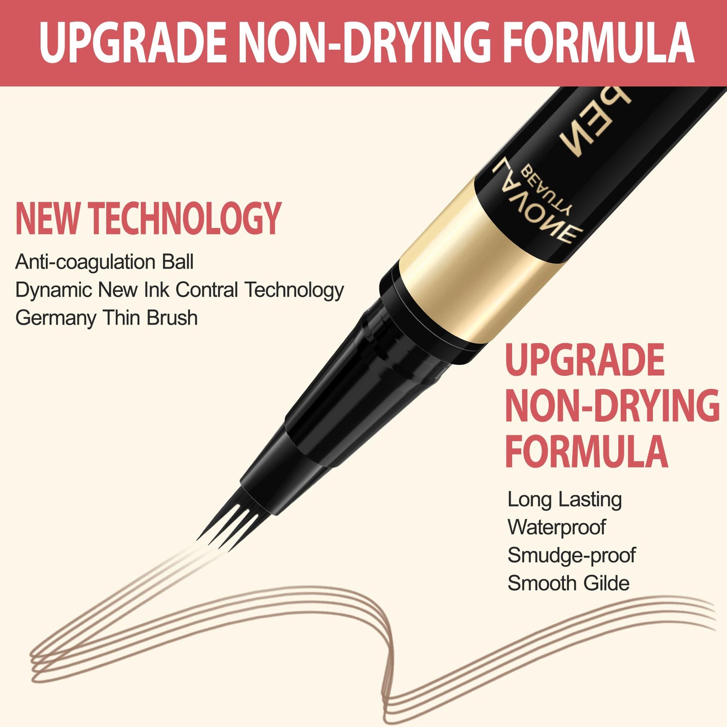 LAVONE Eyebrow Pen, 2-in-1 Waterproof Microblading Brow Pencil, Brown