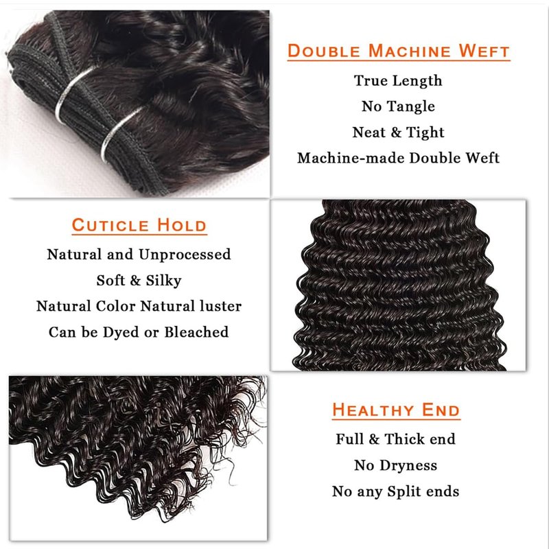 Weydlor Deep Wave Bundles Human Hair 18 Inch Curly Bundle Human Hair 100% Unprocessed Brazilian Virgin Hair Single Bundles for Women Wet and Wavy Hair Bundle Weave Extensions Natural Black