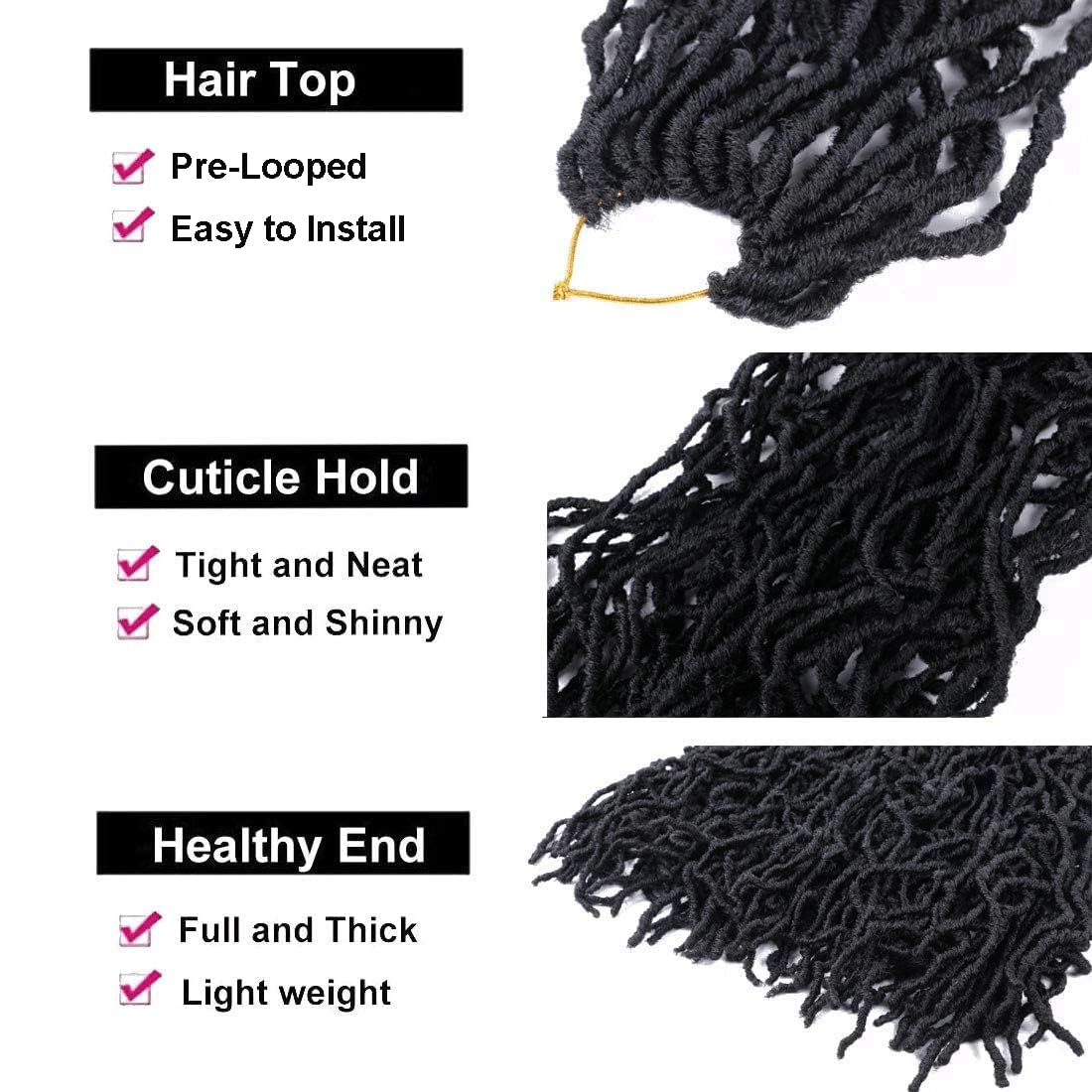 8 Packs Soft Locs Crochet Hair Pre Looped 24 Inch Faux Locs Crochet Braids for Butterfly Locs Synthetic Hair For Black Women (1B, 24 Inch (Pack of 8))