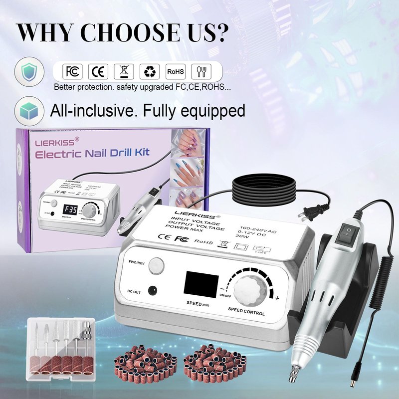 LIERKISS Professional Nail Drill 35000RPM Drill Nail Electric Nail File Dril Nails with 100pcs Sanding Bands and Nail Drill Bits for Acrylic, Gel Nail Manicure & Pedicure