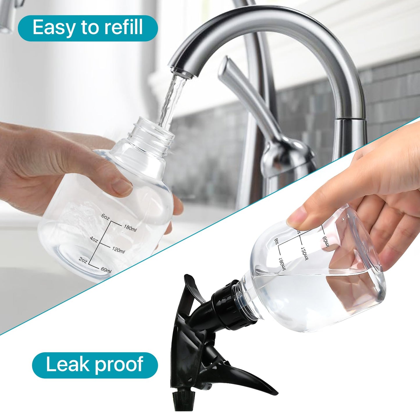 Worldity 24 Pack 8 oz Small Spray Bottle, Refillable Empty Spray Bottles with Measurement and Adjustable Nozzle, Spray Bottle for Hair, Cleaning, Plants, Kitchen, Bathroom, Salon & Home Use