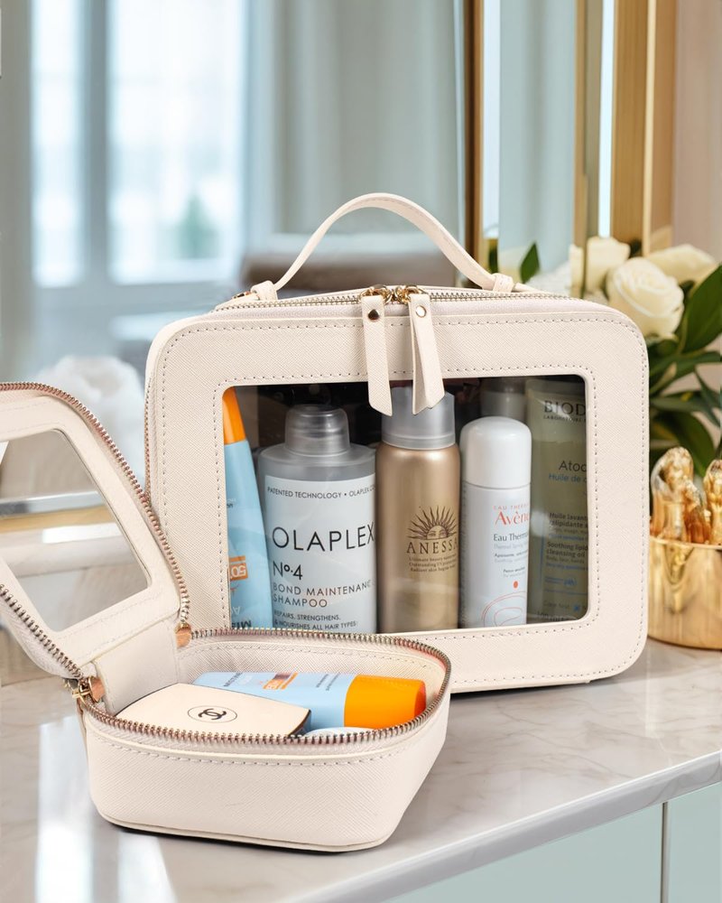 LETGO Clear Makeup Bags Set - TSA Approved Toiletry Bag with Handle Large Opening, Clear Toiletry Bag Pouch for Traveling Travel Car Orangizer Storage Accessories Essentials (Mini+Large Dark Skin)