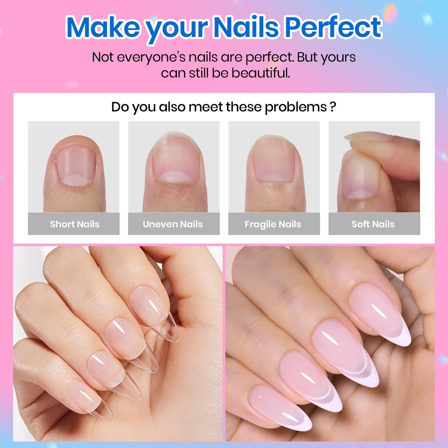 Beetles Medium Almond Nail Tips 576pcs 12 Sizes, Pre-Etched Soft Gel Tips Half Matte Full Cover Press on False Nail Tips Clear Acrylic Nails DIY Extension Gift for Women