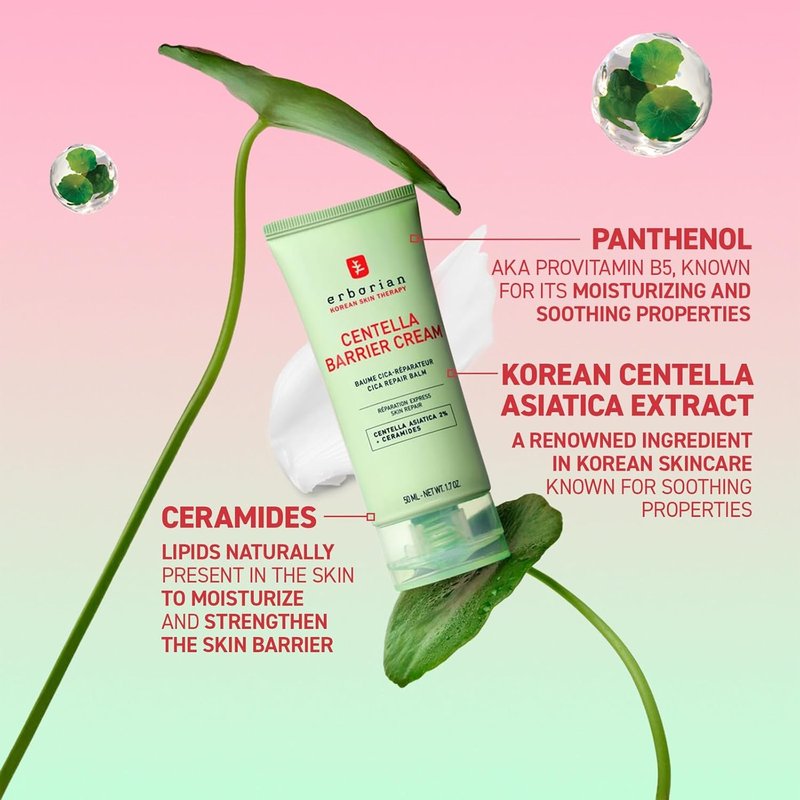 Erborian Centella Barrier Cream - Deep Ceramide Moisturizer for Dry & Sensitive Skin | Calms & Repairs Texture