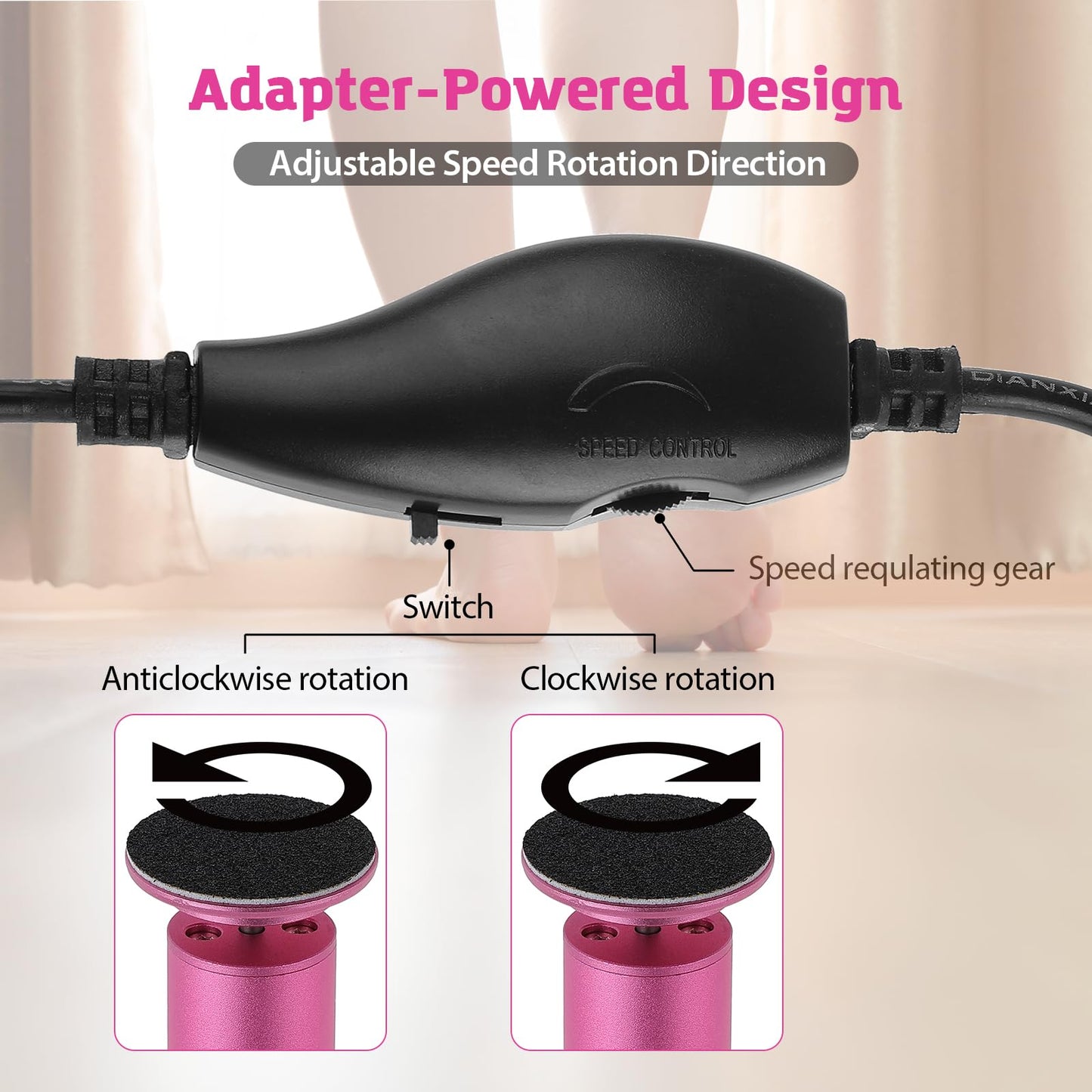 Electric Foot Callus Remover, Speed Adjustable Electric Foot File with 60 Pcs Sandpaper Discs, Professional Pedicure Tool for Men Women Dead Skin and Calluses - Matte Purple