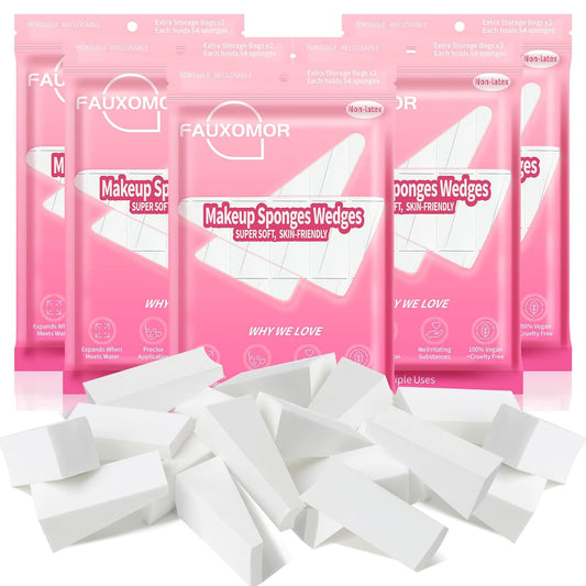 108 Pcs New Makeup Sponges Wedges for Face Foundation, Latex-Free Triangle Cosmetic Make Up Sponge for Flawless Application and Blending, Beauty Blender for All Skin Types with Two Pouches