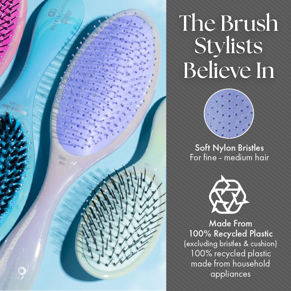 Olivia Garden Aurora Detangler Brush for Wet and Dry Fine to Medium Hair - Detangling Brush for Women, Men, Kids – Opal Purple