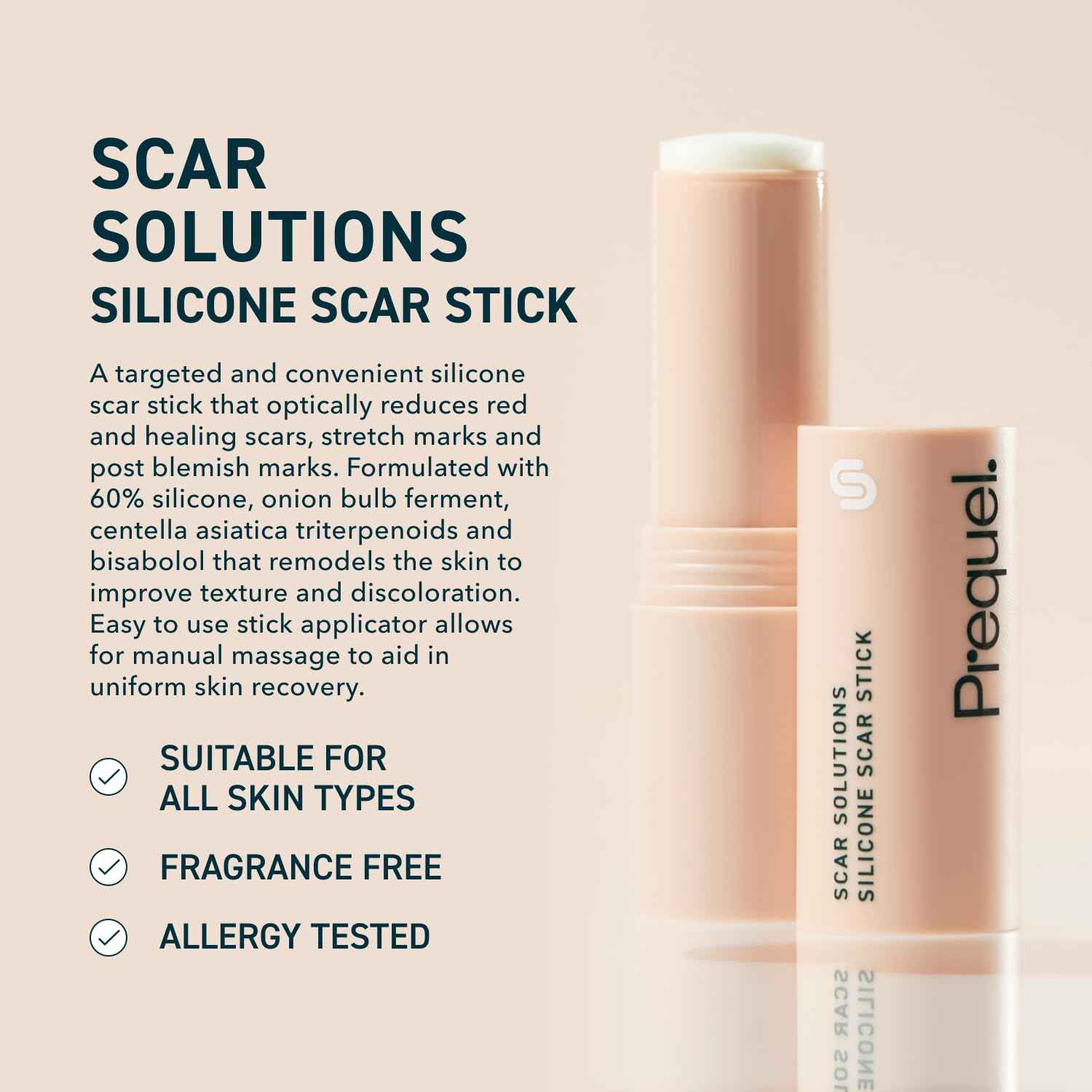 Prequel Skin Scar Solutions 60% Silicone Scar Stick. Thick Solid Velvety Film for Scars. Formula Infused with Centella Asiatica Extracts and Vitamin E. Soothing and Occlusive
