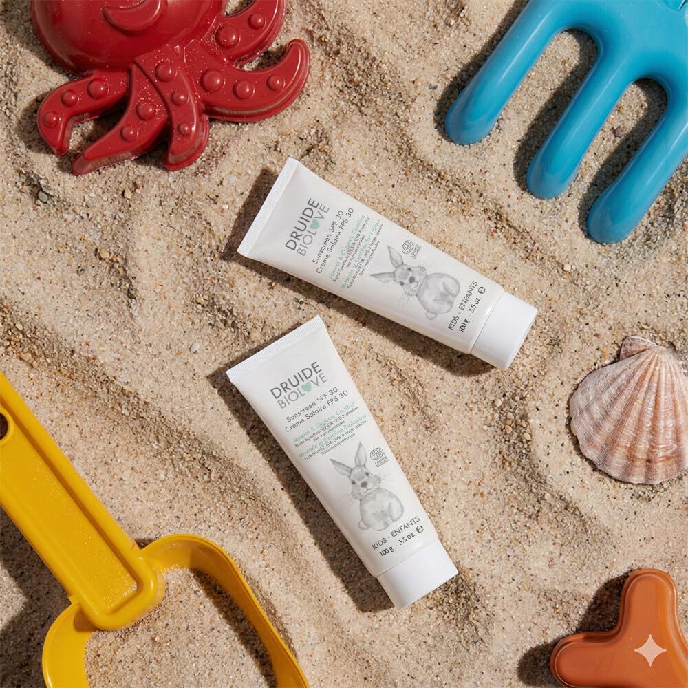 Organic Baby Sunscreen SPF 30 - Kid-Safe, Reef-Friendly Zinc Formula | Travel Size 100g (3.5 oz) - Coconut & Vanilla Scent