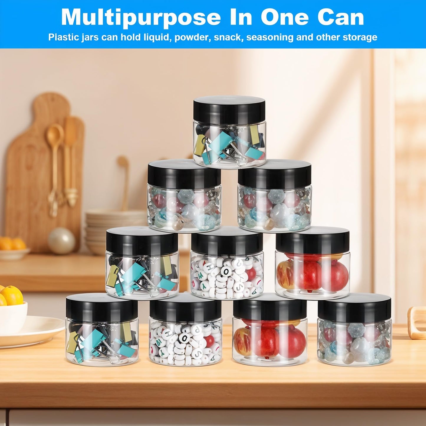 50 Pack 2 Oz Small Plastic Container Jars with Lids and Labels BPA Free, Empty Round Clear Cosmetic Containers Plastic Slime Jars for Lotion, Cream, Ointments, Samples, Travel Storage, Kitchen Use