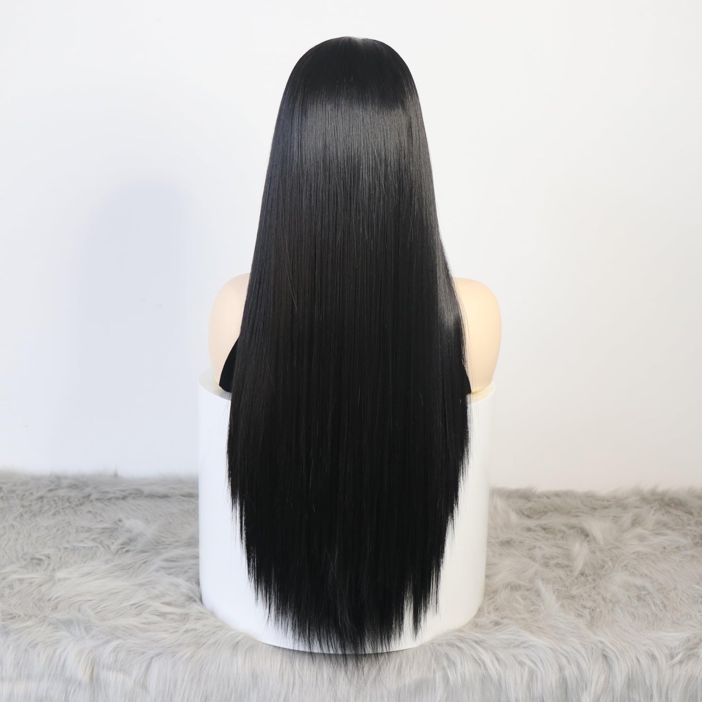 WXHWCX 13×6 Long Straight Synthetic Lace Front Wig For Women Smooth Wig Middle Part Black Synthetic Lace Wigs High Density Daily wigs For Women Party Wigs