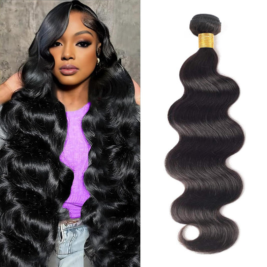 Chikamlty 12A Brazilian Human Hair Bundles Body Wave 16 inch Single Bundle Virgin Hair Bundle Body Wave Bundles Human Hair 100G Natural Black Hair Extensions