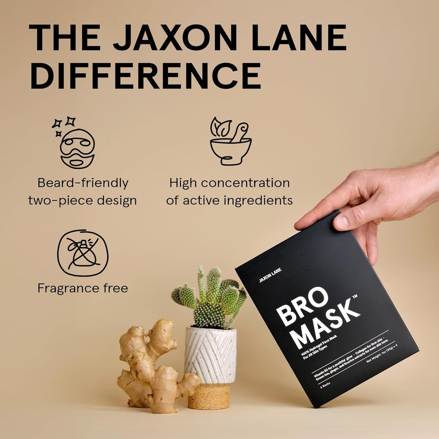 JAXON LANE BRO MASK Premium Korean Face Mask for Men (4x1 Pack) - Anti Aging Sheet Masks w/Hydrogel, Vitamin C, Hydrolyzed Collagen, & Hyaluronic Acid - Perfect Skin Care for Men