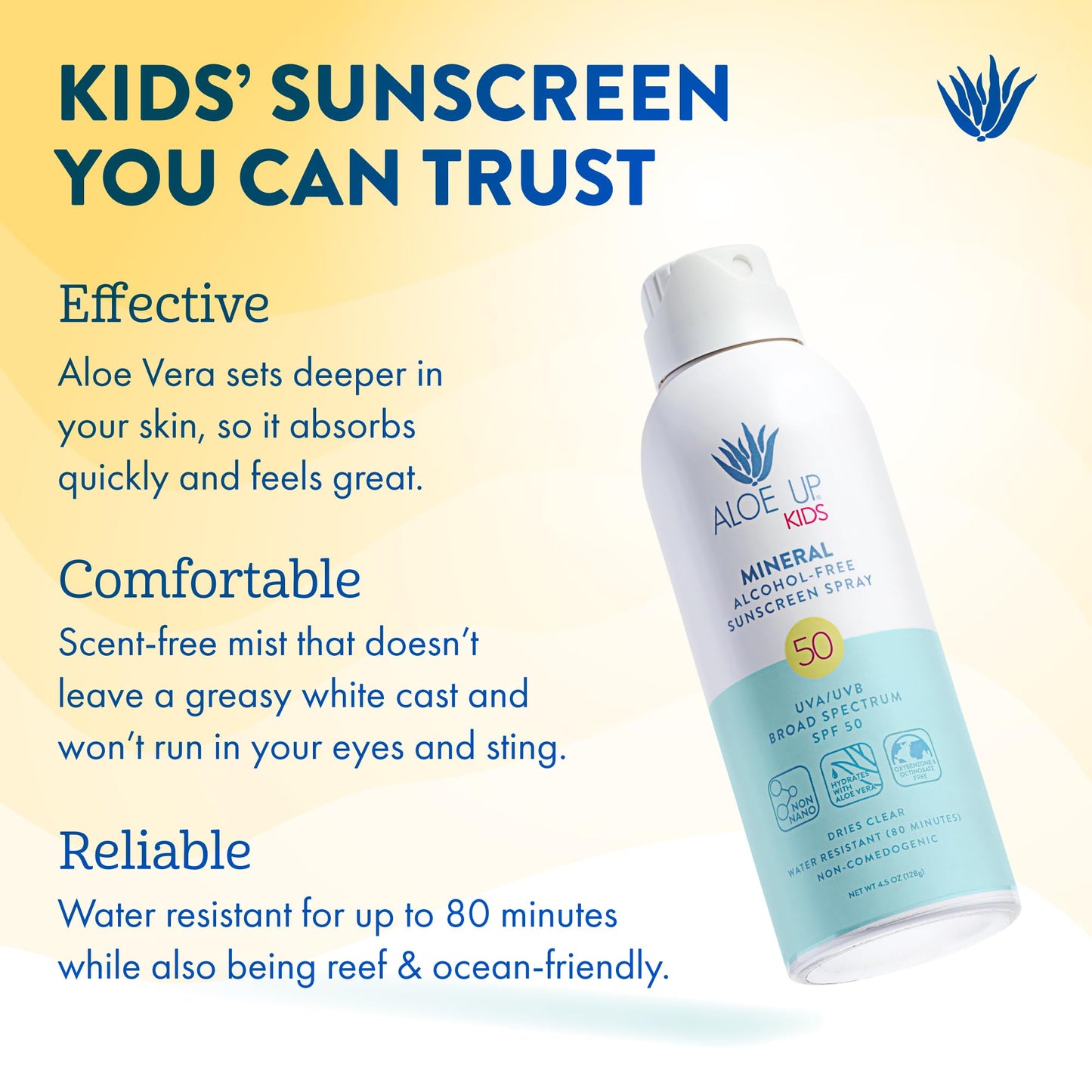 Aloe Up Kids Mineral Sunscreen Spray SPF 50, Zinc Oxide, 4.5 oz