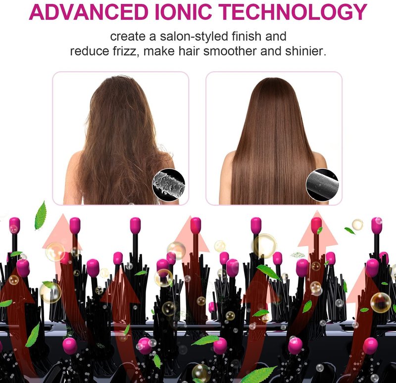 Dimecano Hair Dryer Brush, 4 in 1 One Step Hair Dryer and Styler Volumizer, Professional Hot Air Brush with Negative Ion Anti-frizz Blowout for Drying, Straightening, Salon, Black Pink