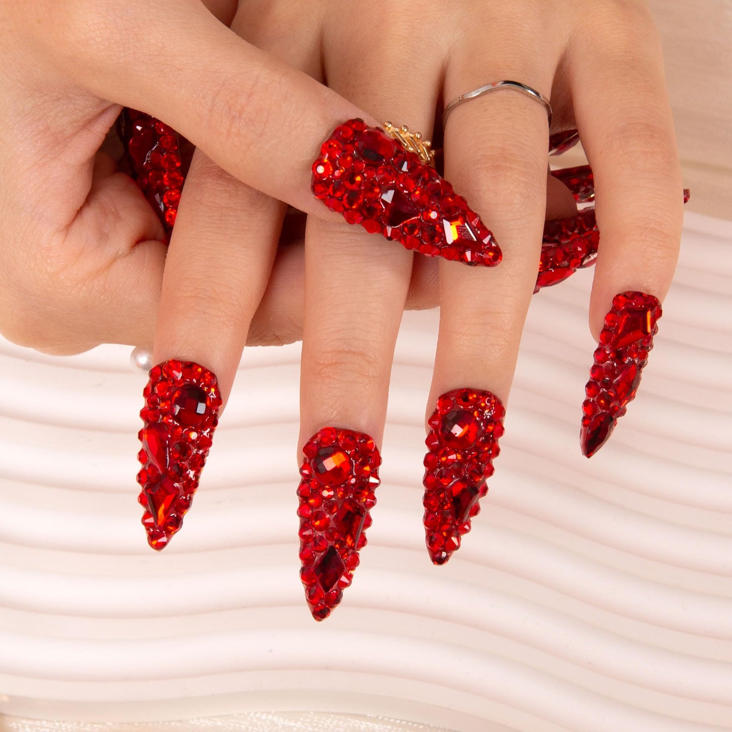 LOVFUL Press on Nails FROZEN | Handmade with Full Covered Crystals | Reusable Full Cover Nails | Stiletto Classic Regular 1.3 in | H319-L