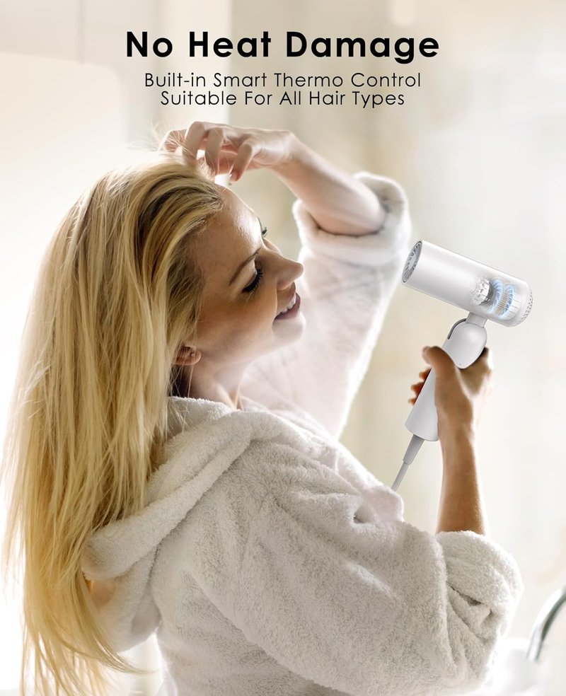 Dual Voltage Hair Dryer - Travel-Friendly 100V-240V Auto-Sensing Blow Dryer | Portable Design with 200x Temp Control