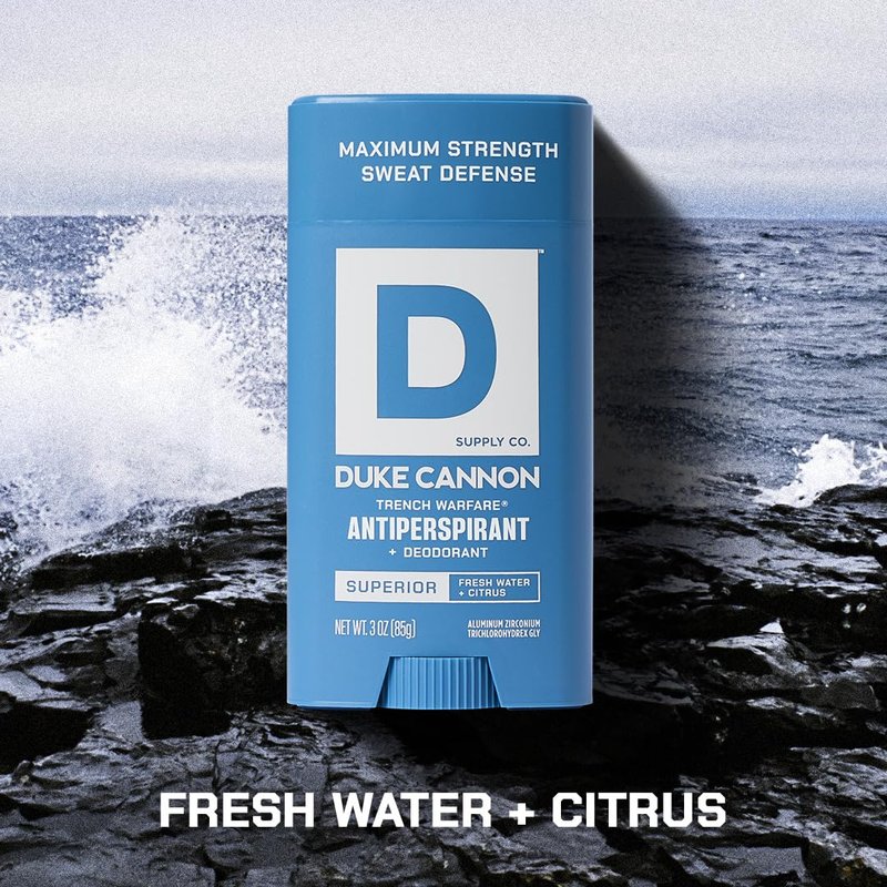 Duke Cannon Trench Warfare Antiperspirant Deodorant for Men – Fresh Water & Citrus Scent, Aluminum-Based, 3 oz, Long-Lasting Sweat Defense with Aloe & Vitamin E