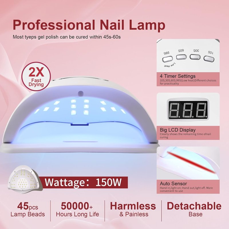 Gel Nail Polish Kit - 43 Pcs with UV Light | 20 Colors, 180W Lamp, Nail Art Tools