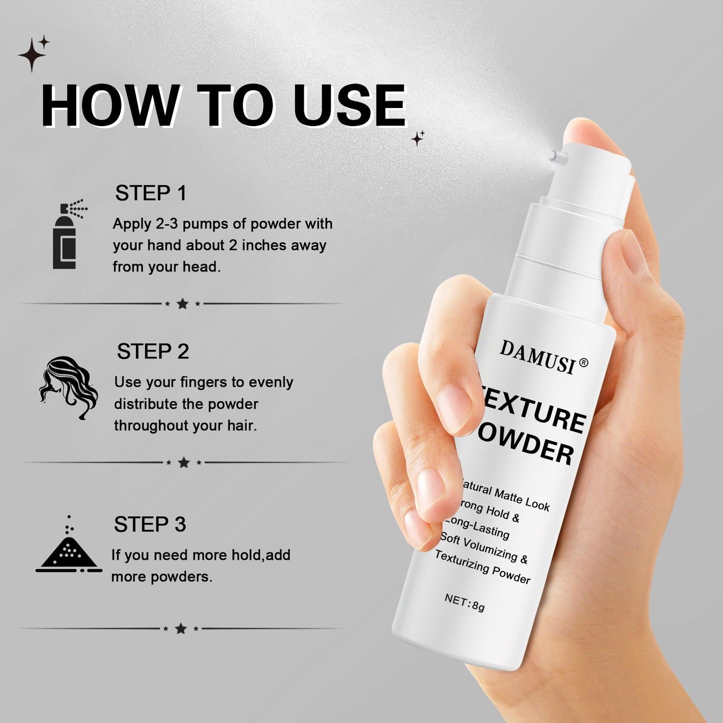 DAMUSI Hair Texture Powder Spray for Men & Women, Mattifying Volume Styling