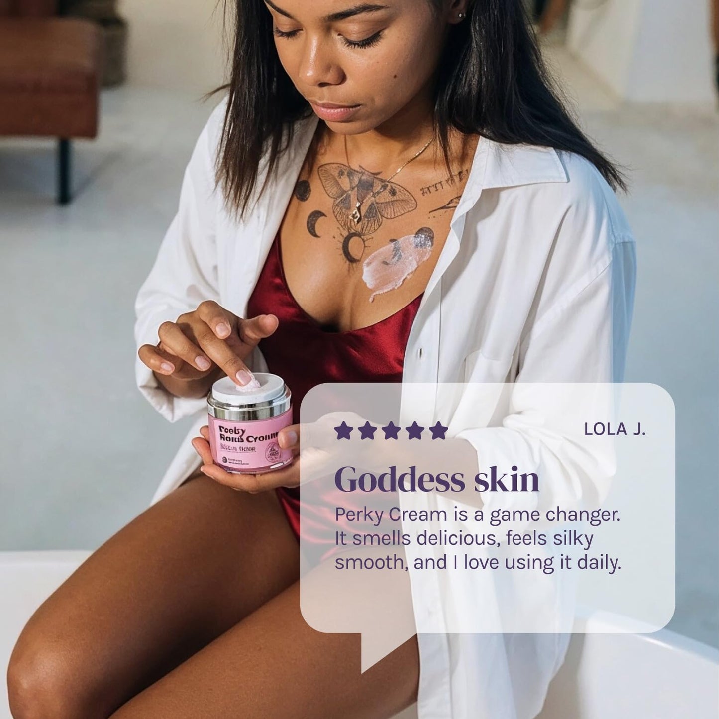 Divine Derriere Perky Body Cream - Lift & Firm Skin Tightening Cream for Body - Moisturizing Chest Firming Cream with Volufiline Helps Tighten Saggy Crepey Skin for a Perkier Look & Toned Décolleté