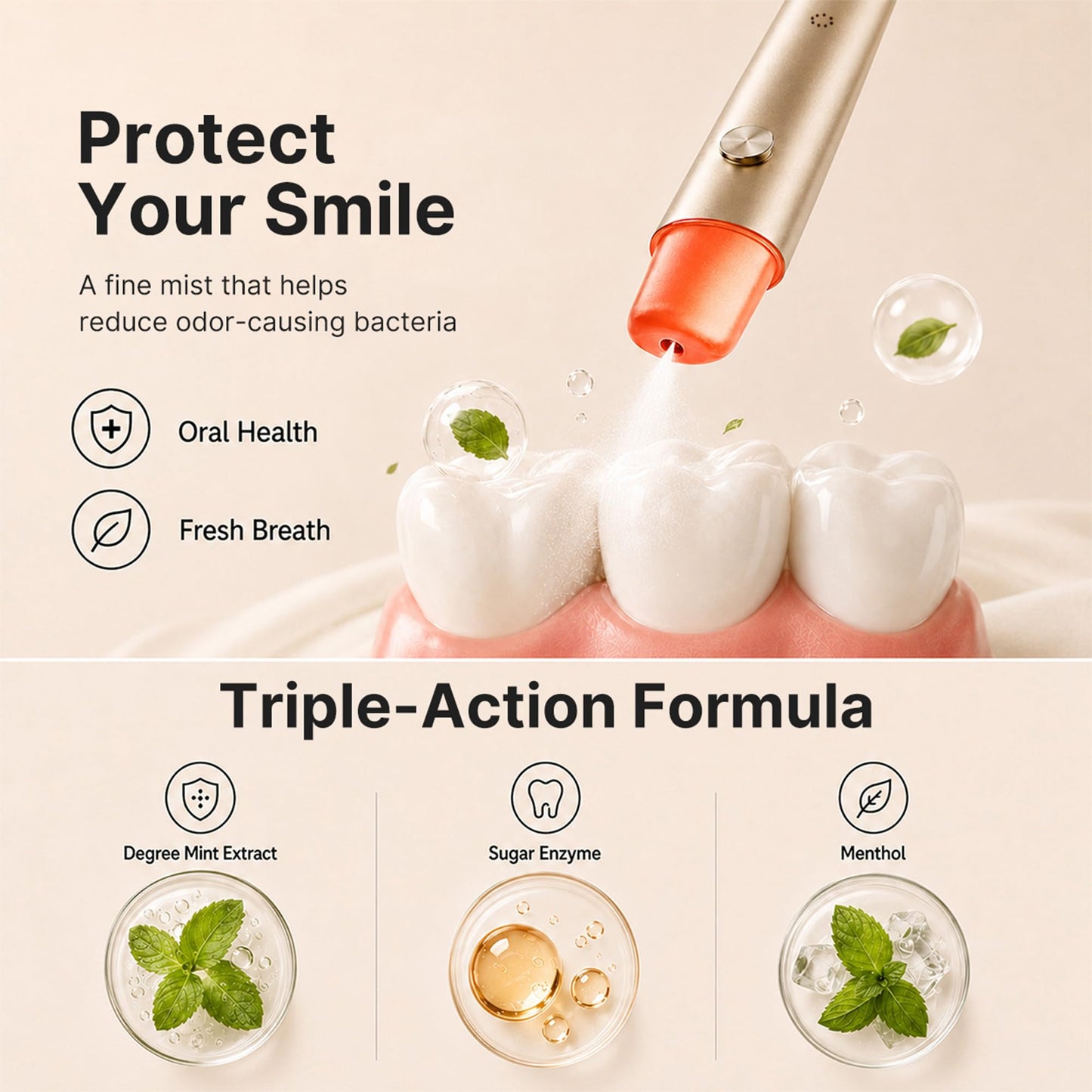 ZDEER PW13 Electric Cool Breath Spray, Probiotic Fresh Mouth Spray for Bad Breath & Dry Mouth, Rechargeable Micro-Mist Oral Spray with 3 Flavor Cartridges, Alcohol-Free, On-the-Go Use