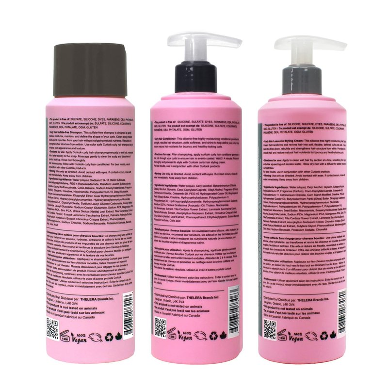 CURLOOK Curly Hair Bundle | Shampoo, Conditioner & Leave-In Styling Cream Set | Sulfate-Free, Silicone-Free | Pack of 3-400ml (13.5 oz) Each Bottle | Made in Canada