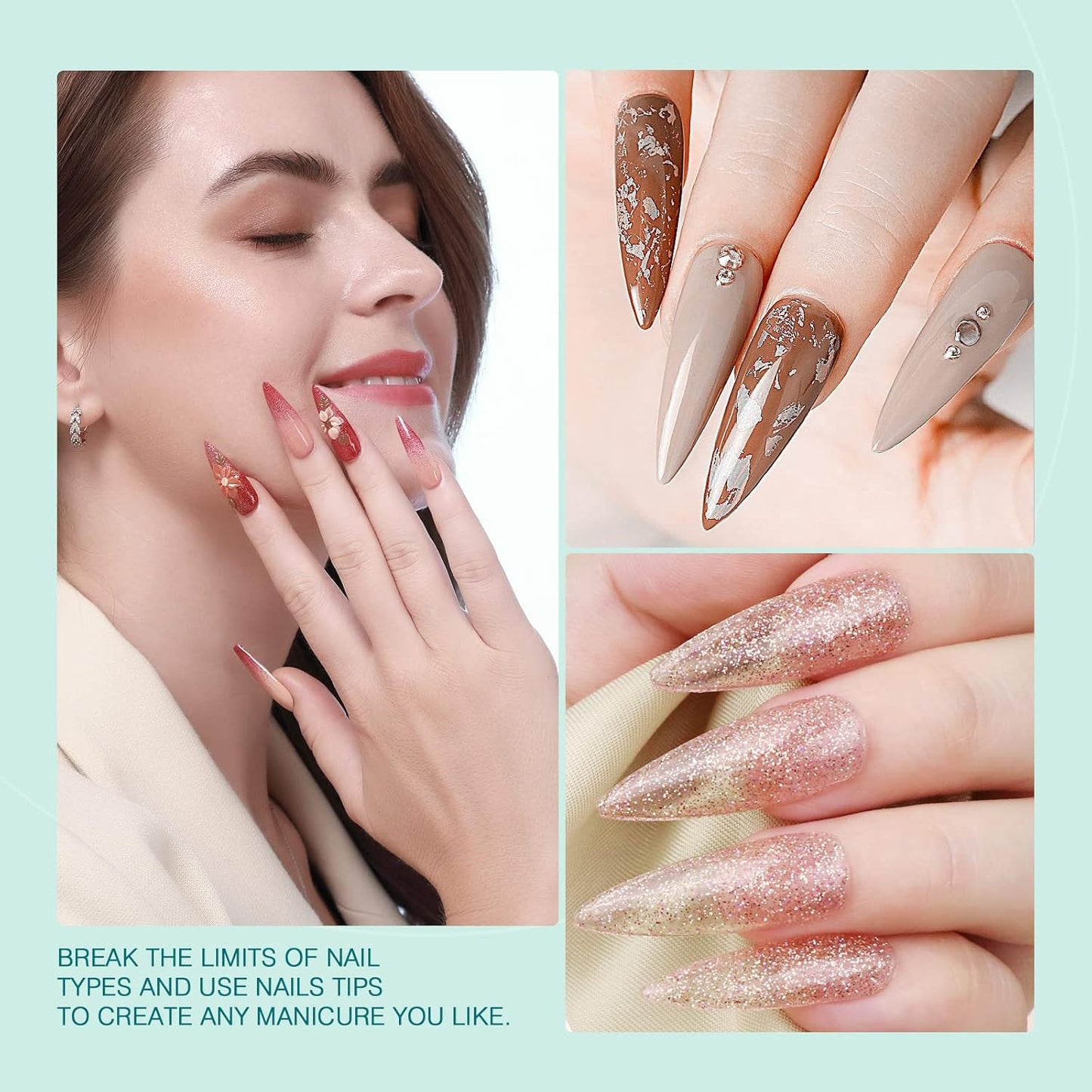 SAVILAND Gel Nail Kit - 500 Pcs Stiletto Nail Tips & Curing Lamp | DIY Acrylic Nails Art Set for Home Salon
