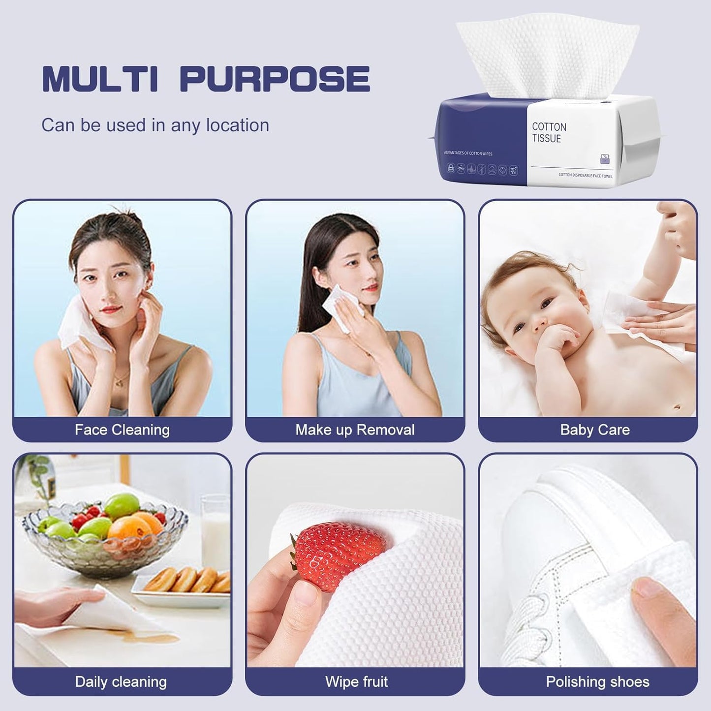 Disposable Face Towel, 600 Count Face Towels, for Washing Soft Cotton Dry Wipes Facial Cloths Towelettes for Washing and Drying, Facial Tissue for Cleansing, Skincare and Makeup Remover