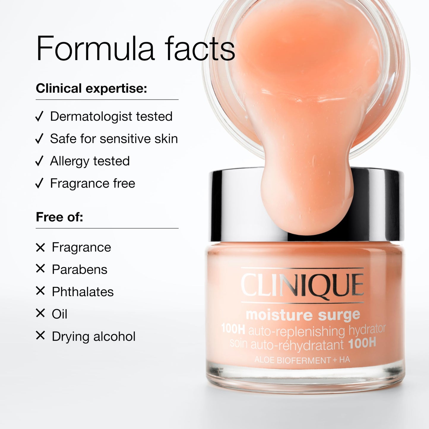 Clinique Moisture Surge 100H Auto-Replenishing Hydrator Oil Free Face Moisturizer | With Hyaluronic Acid, Aloe Bioferment and Vitamins C + E | For All Skin Types | Hydrating + Moisturizing, 1.7 Fl Oz