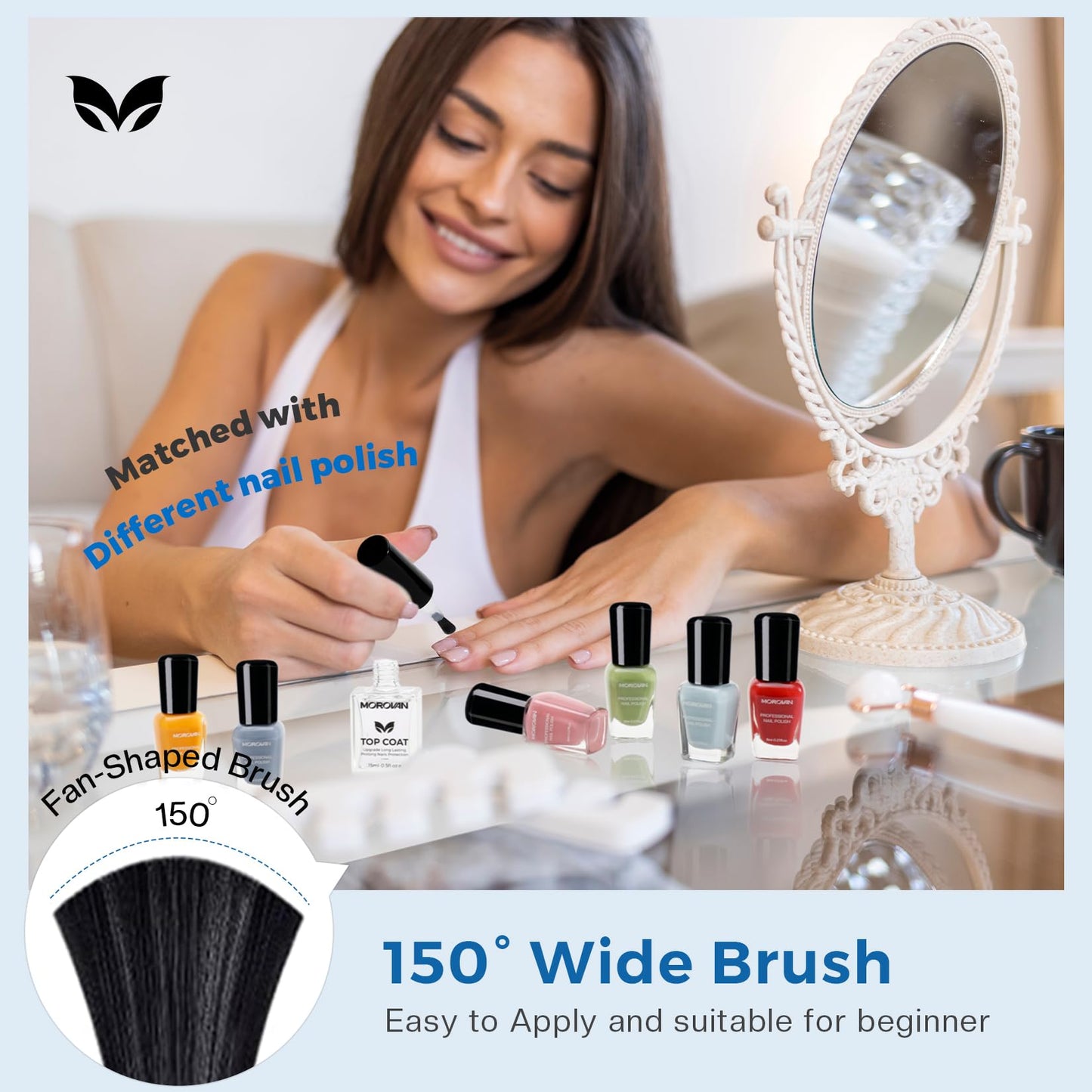 Morovan Top Coat Nail Polish: Clear Quick Dry High Glossy Nail Polish Shiny No Chip Long Lasting Air Dry Top Coat for Nail Art Manicure Salon Quality
