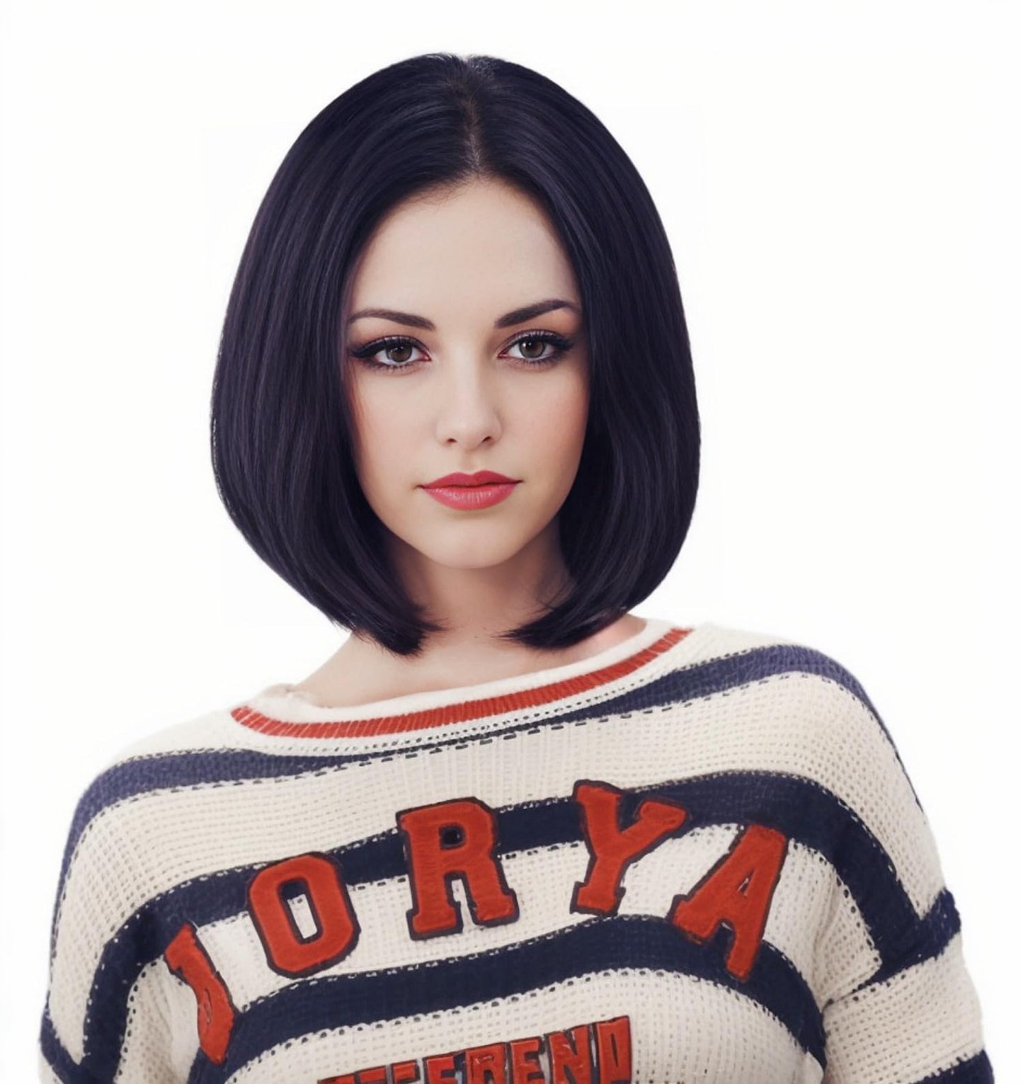 NJJYXH 14 Inches Black Lace Front Wigs for Women Short Straight Bob Wig with Middle Part Synthetic Hair for Cosplay or Daily Use