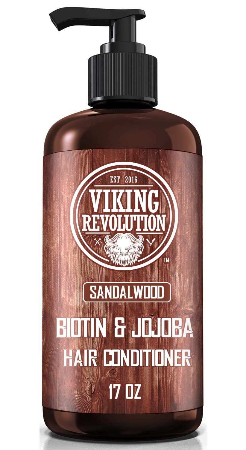 Viking Revolution Sandalwood Shampoo and Conditioner Set with Biotin and Jojoba Oil - Natural Hair Shampoo and Hair Conditioner for Men with Vitamin B5 (17 Oz)