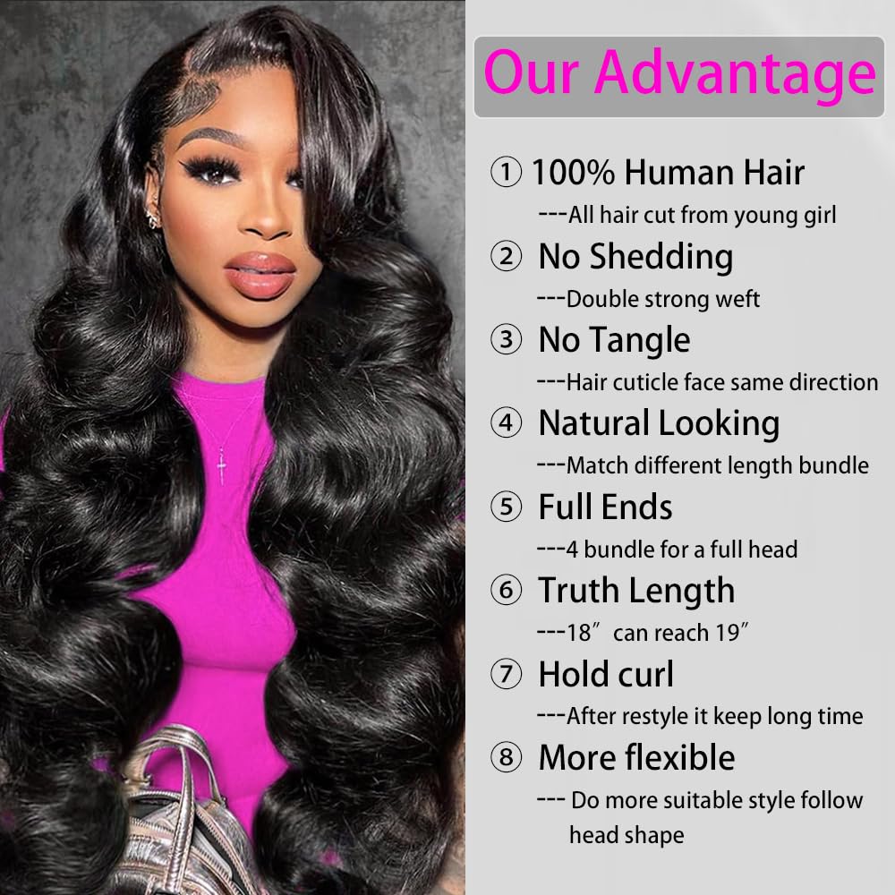 ZGWG Body Wave Bundle Human Hair 22Inch Natural Black Hair Extensions
