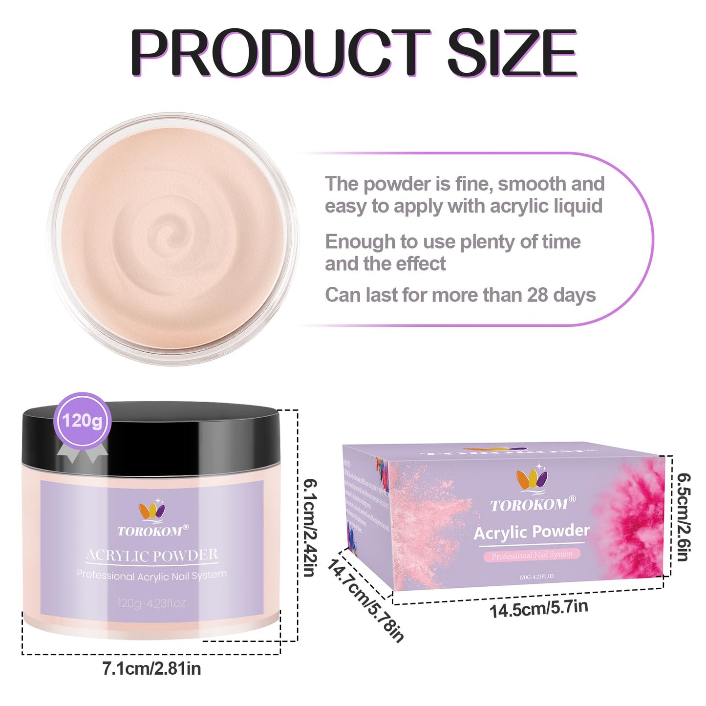 TOROKOM 4 Colors Acrylic Powder, 480g/16.93oz Acrylic Nail Powder Large Capacity Acrylic Dip Powder for Nails Acrylic Extension Powders, 3D Nail Carving, Long-Lasting, No Nails Lamp Required (4*120g)
