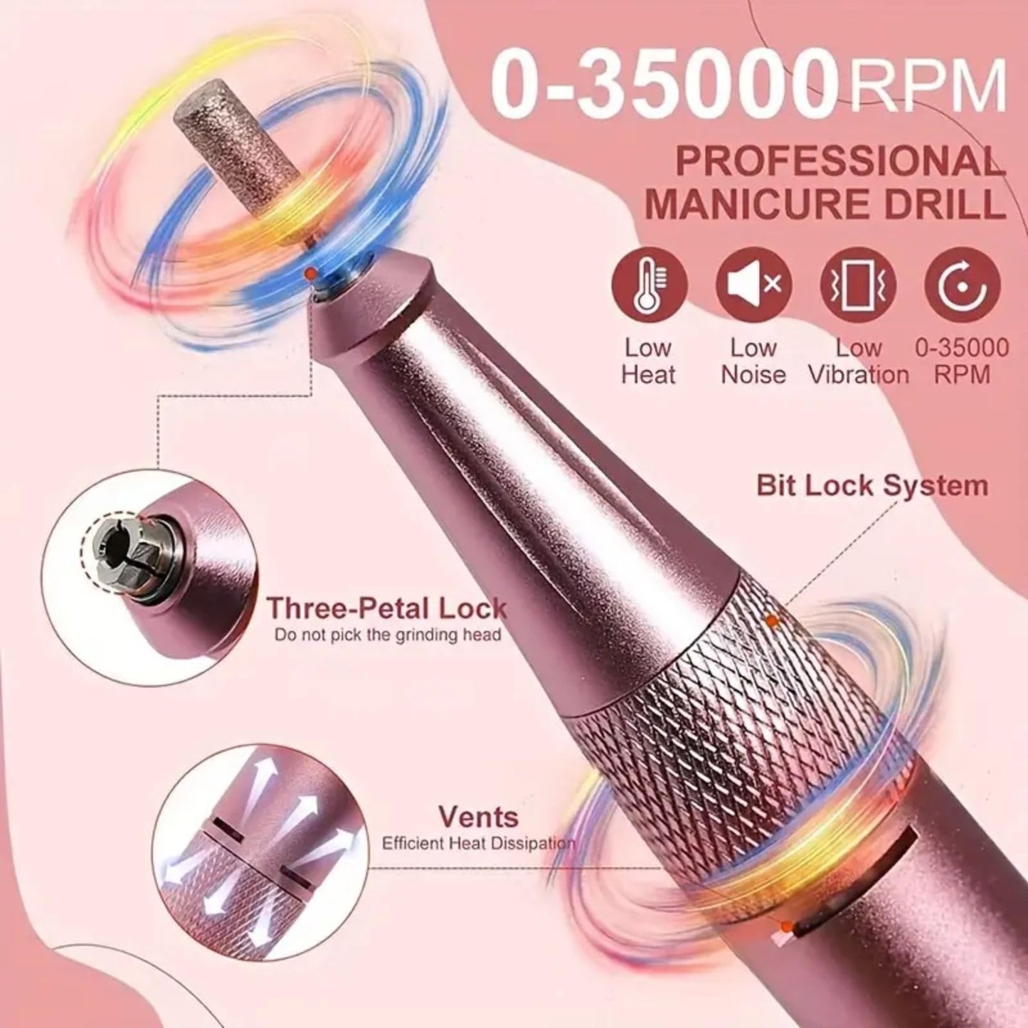 Rechargeable Nail Drill Machine for Acrylics - 35,000 RPM Professional E File with 8 Bits & LCD Display, Ultra-Quiet Electric Nail File for Salon & Home Manicure/Pedicure