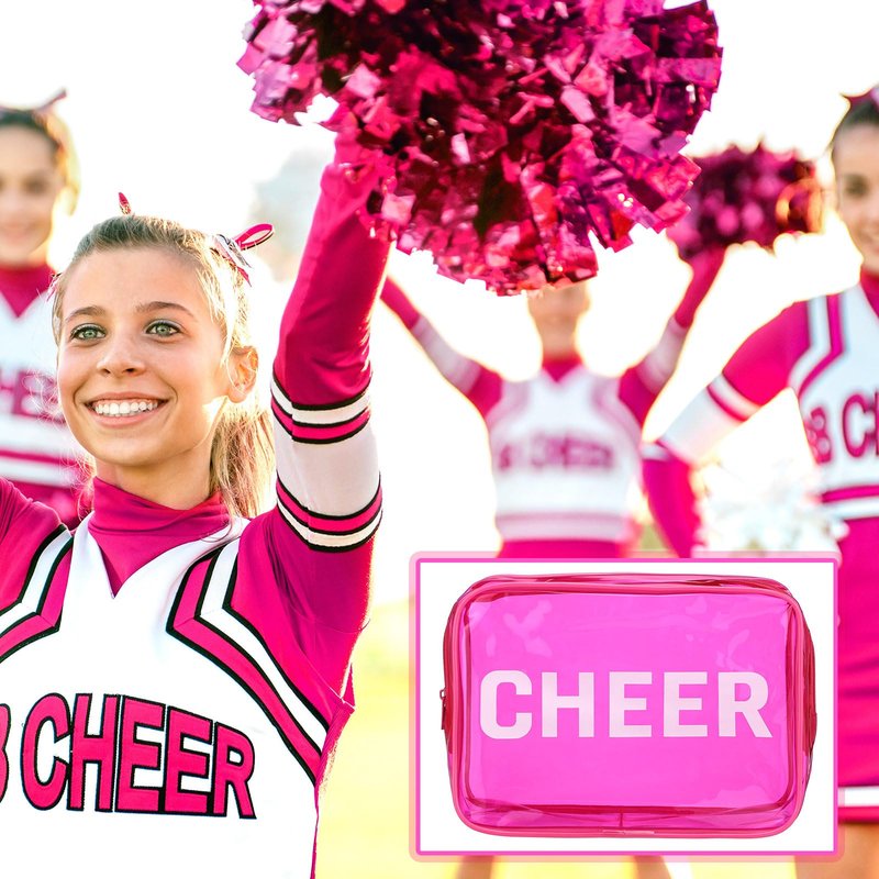 Kacctyen 20 Pcs Cheer Gift Bags Bulk Cheer Makeup Bag for Team Teens Girls Women Cheerleading Cheerleader Gifts Pink Cosmetic Bag Accessories Waterproof Travel Pouch PVC Organizer Portable Storage