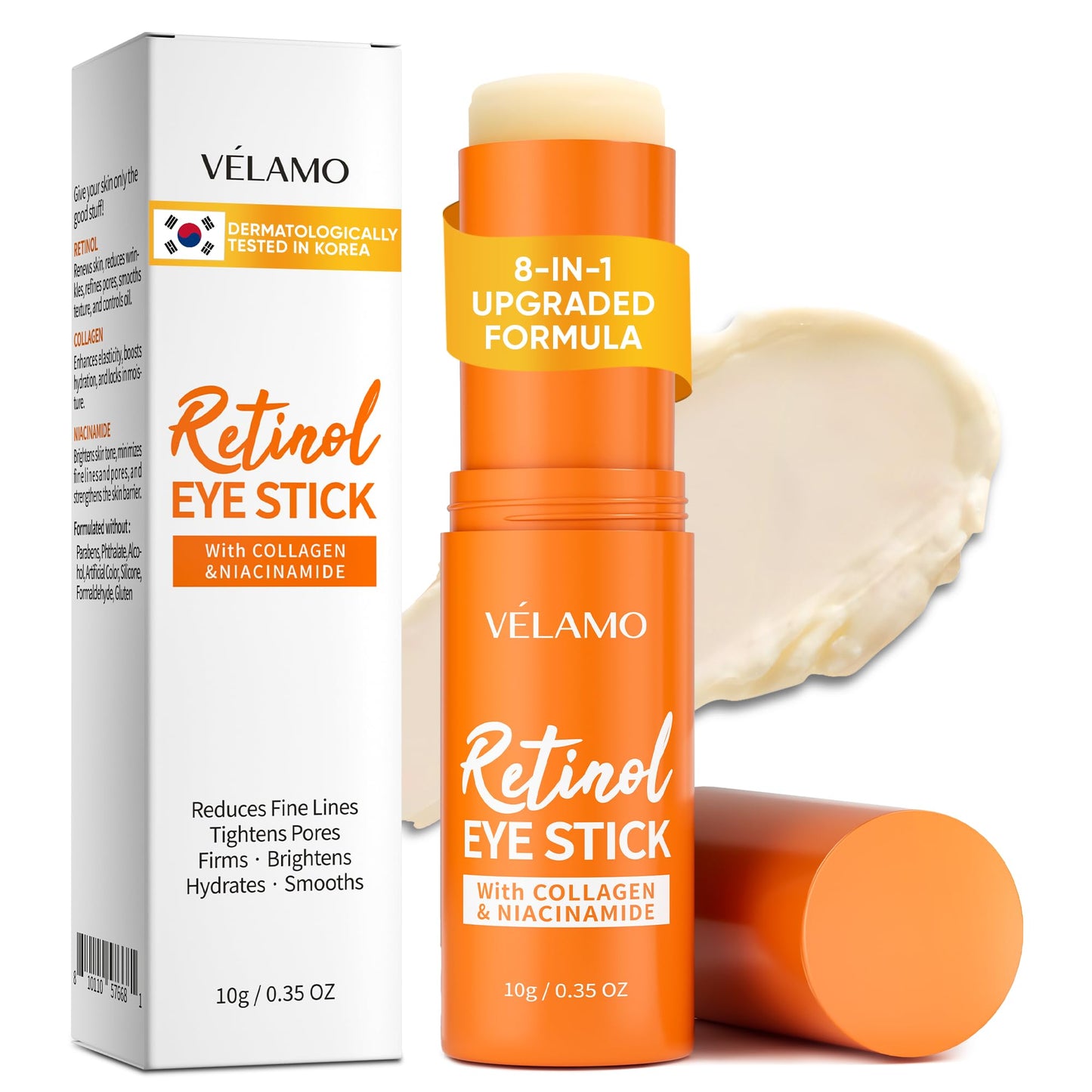 VELAMO ADVANCED Retinol Eye Stick: Plumping & Smoothing Under Eye Balm for Dark Circles, Puffiness & Wrinkles - Made in Korea, Upgraded Formula with Collagen, Niacinamide & Peptides, 0.35 OZ/10g