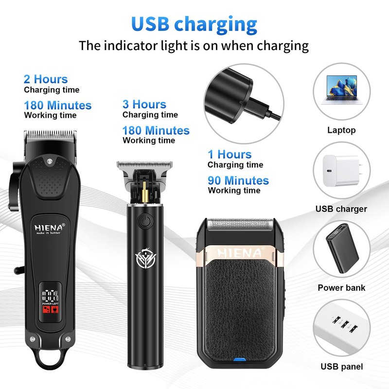 HIENA PRO Professional Hair Clipper Set & Trimmer Kit for Men, Cordless Barber Clippers, Electric Beard Trimmer Foil Shaver & Men's Facial Grooming Tool Kit, Gifts for Men (267+003A+814)