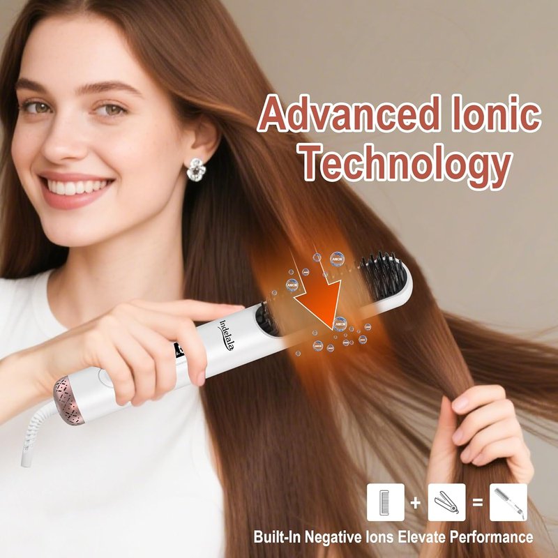 Ionic Hair Straightener Brush - Anti-Frizz Straightening Comb with 10 Temp Settings | Fast Heating, Dual Voltage
