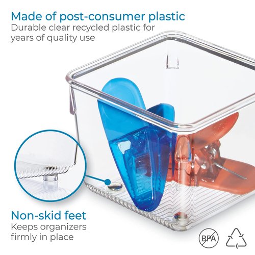 iDesign Linus Kitchen Drawer Organizer for Utensils, Gadgets, Tools - 4" x 4" x 3", Clear