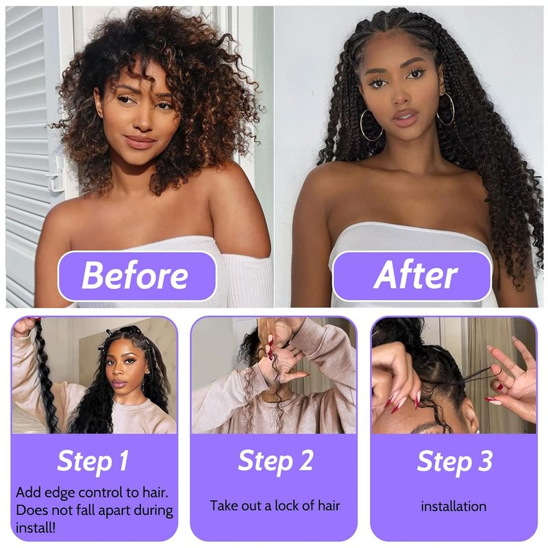 Human Braiding Hair - 14 Inch Deep Wave Bulk 3 Bundles for Boho Braids | Curly Knotless 12A Brazilian Virgin Ombre Balayage