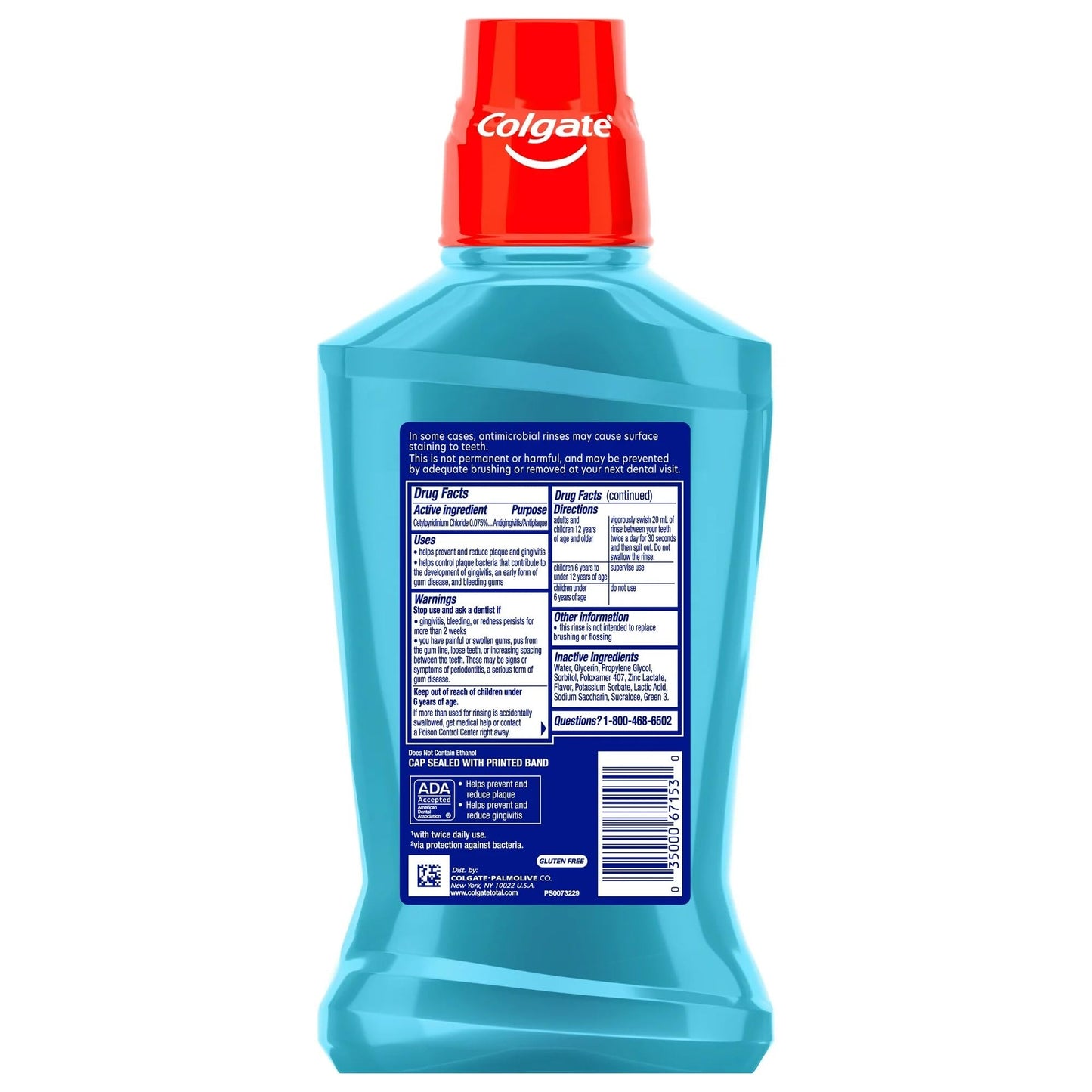 Colgate Total for Gum Health Mouthwash, Clean Mint - 500mL, 16.9 fluid ounce(Pack of 6)