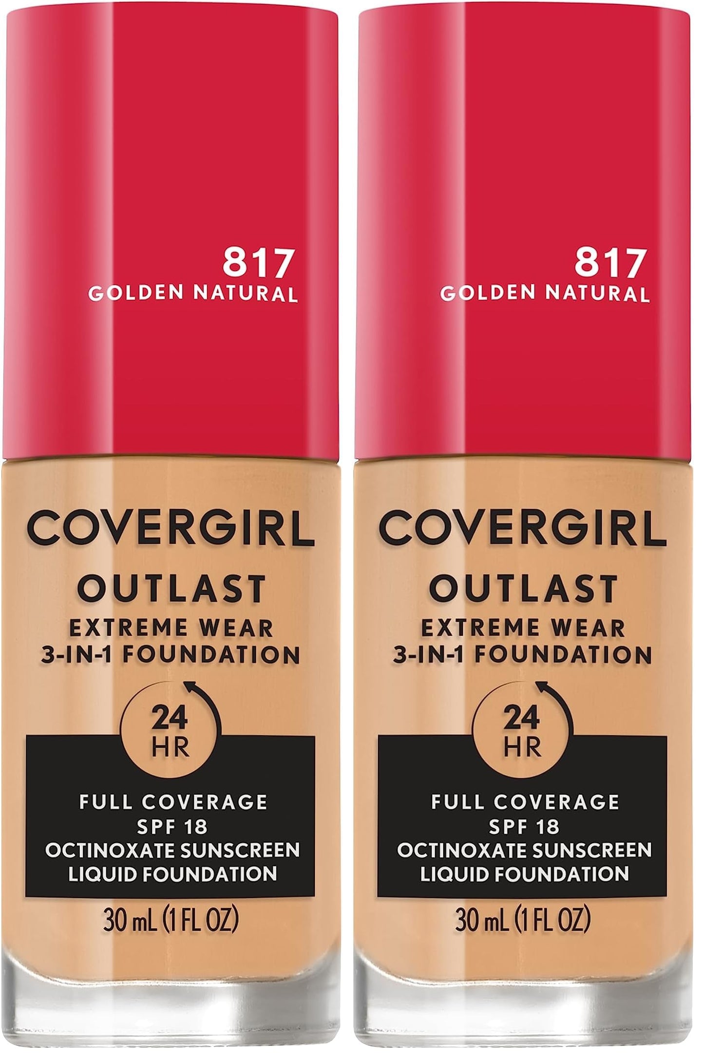 Covergirl Outlast Extreme Wear 3-in-1 Full Coverage Liquid Foundation, SPF 18 Sunscreen, Toasted Almond, 1 Fl. Oz. (Pack of 2)