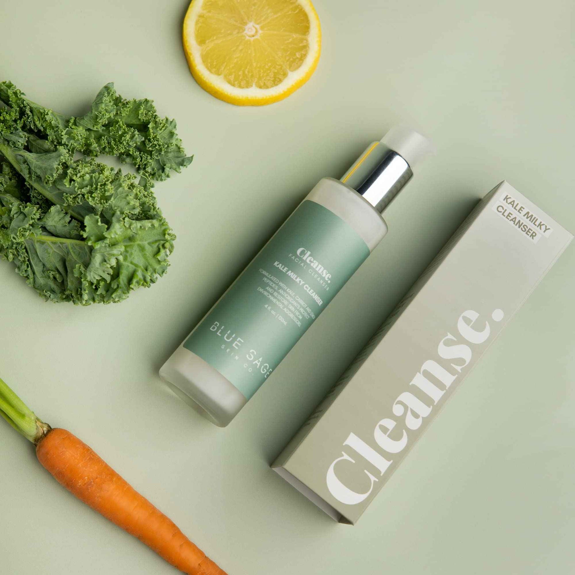 Blue Sage Kale Milky Daily Facial Cleanser | Natural Anti-Aging Face Wash with Antioxidants and Amino Acids to protect and repair skin from the aging effects of pollution
