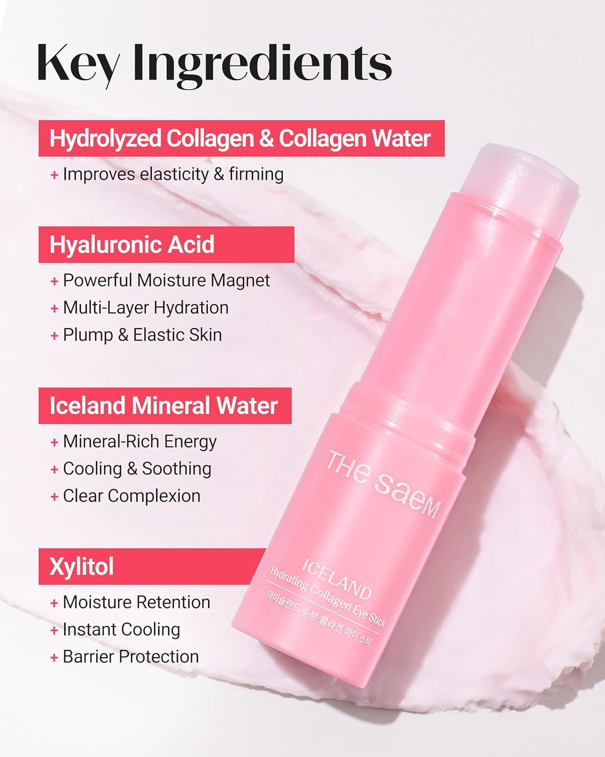 Iceland Hydrating Collagen Eye Stick - Anti-Wrinkle Moisturizing Balm for Saggy Skin | 0.38 oz Rose Scent