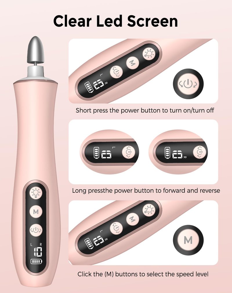 Cordless Nail Drill Electric Nail File, 10-in-1 Manicure Pedicure Kit Nail Grinder Set, 14000 RPM Rechargeable Acrylic Nail Tool, 10 Speeds LED Light LCD Display for Human, Toenails, Home(Pink)
