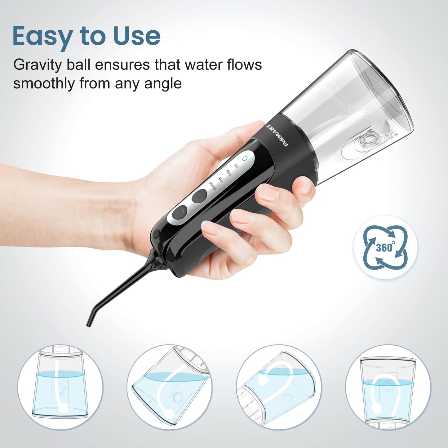 Cordless Water Dental Flosser Teeth Cleaner, INSMART Professional 300ML Tank DIY Mode USB Rechargeable Dental Oral Irrigator for Home and Travel, IPX7 Waterproof 6 Modes Irrigate for Oral Care