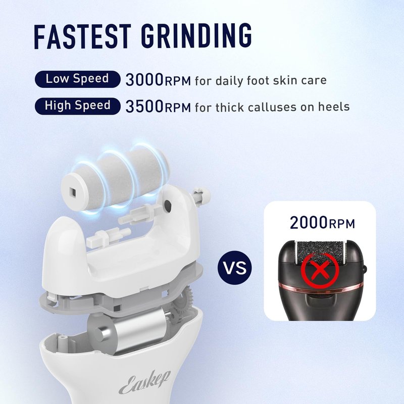 Electric Foot Callus Remover Easkep Rechargeable Portable Electronic Foot File Pedicure Tools, Waterproof 16 in 1 Callus Remover Kit, Professional Pedicure Kit for Dead Hard Cracked Dry Skin (Silver)