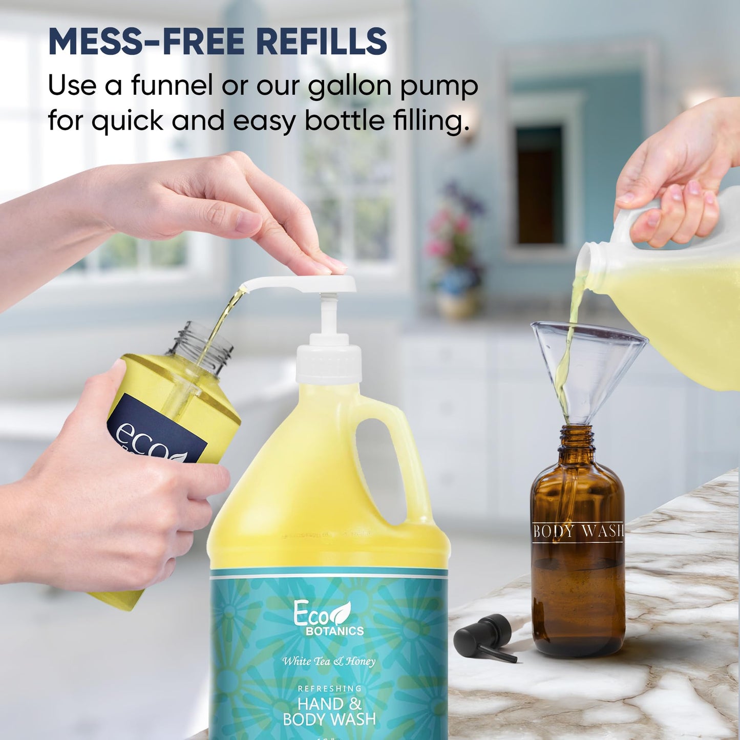 Terra Pure 1-Shoppe Eco Botanics Natural Hand and Body Wash with Raw Honey & White Tea | Gallon Jug Bulk Toiletries for Airbnb, Vacation Rentals, and Home Bathroom | Refill For Soap Dispensers